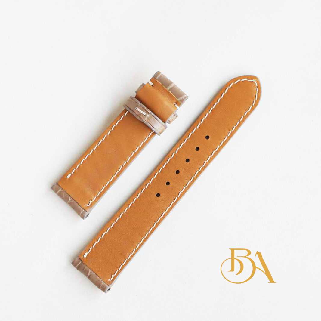 Beige Alligator leather watch band, High quality alligator watch strap SW190