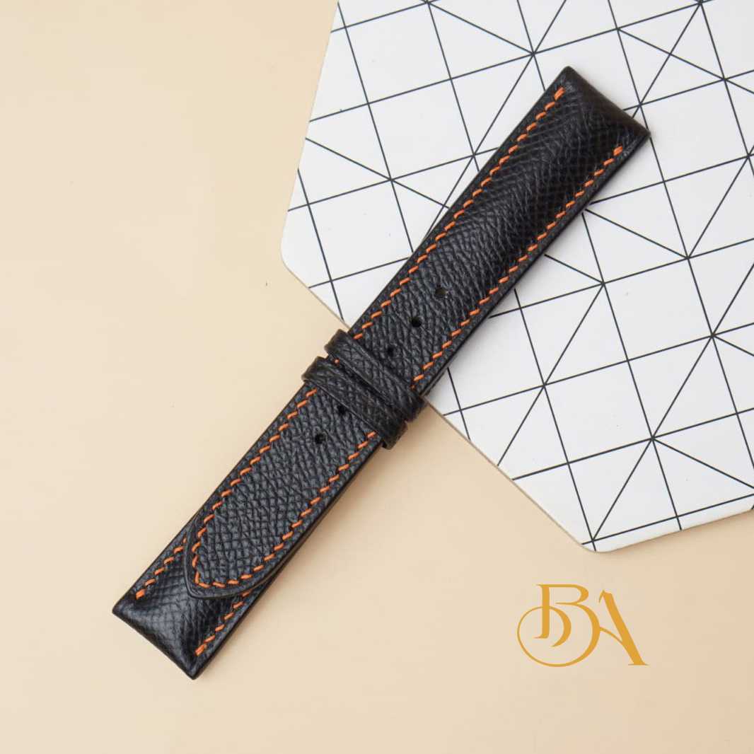 Black Epsom Leather Watch Band, Handmade Calf Leather Watch Strap SW207