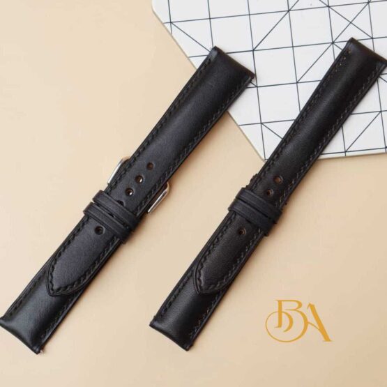 Black Vegetable tanned Leather Watch Band, Top Quality Cow leather strap SW039