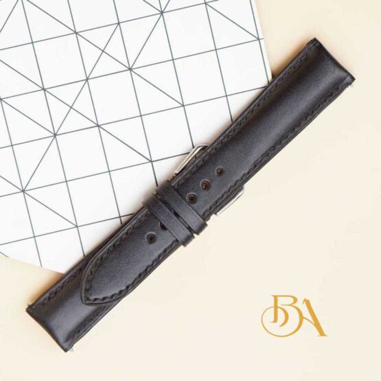 Black Vegetable tanned Leather Watch Band, Top Quality Cow leather strap SW039