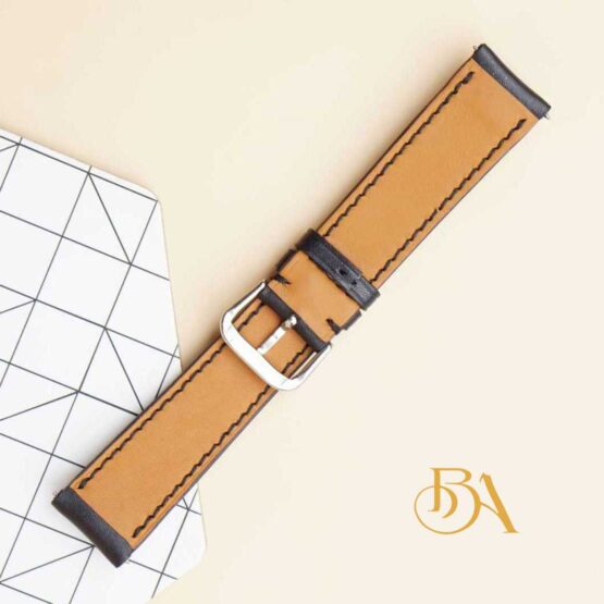 Black Vegetable tanned Leather Watch Band, Top Quality Cow leather strap SW039