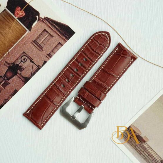 Brown Alligator watch band, Premium leather strap for Panerai SW267