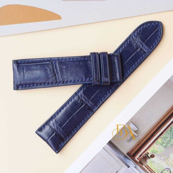 Custom Alligator watch band, Dark blue Alligator leather watch strap SW180