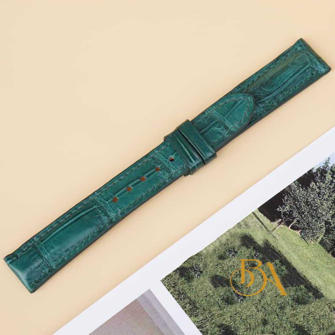 Malachite Green Alligator Leather Watch Strap, Handmade leather watch band SW149