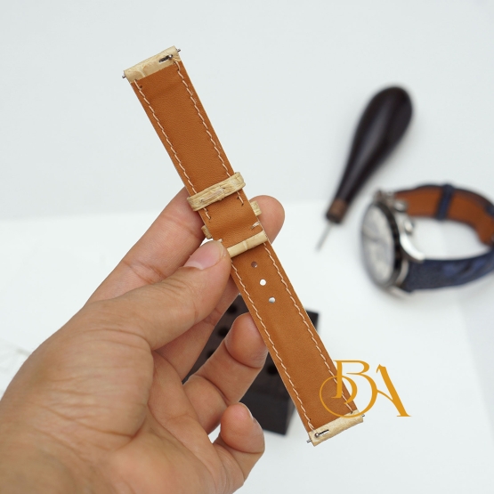 Bespoke Alligator Watch Strap with Quick release bars, Beige Leather Watch Band SW191