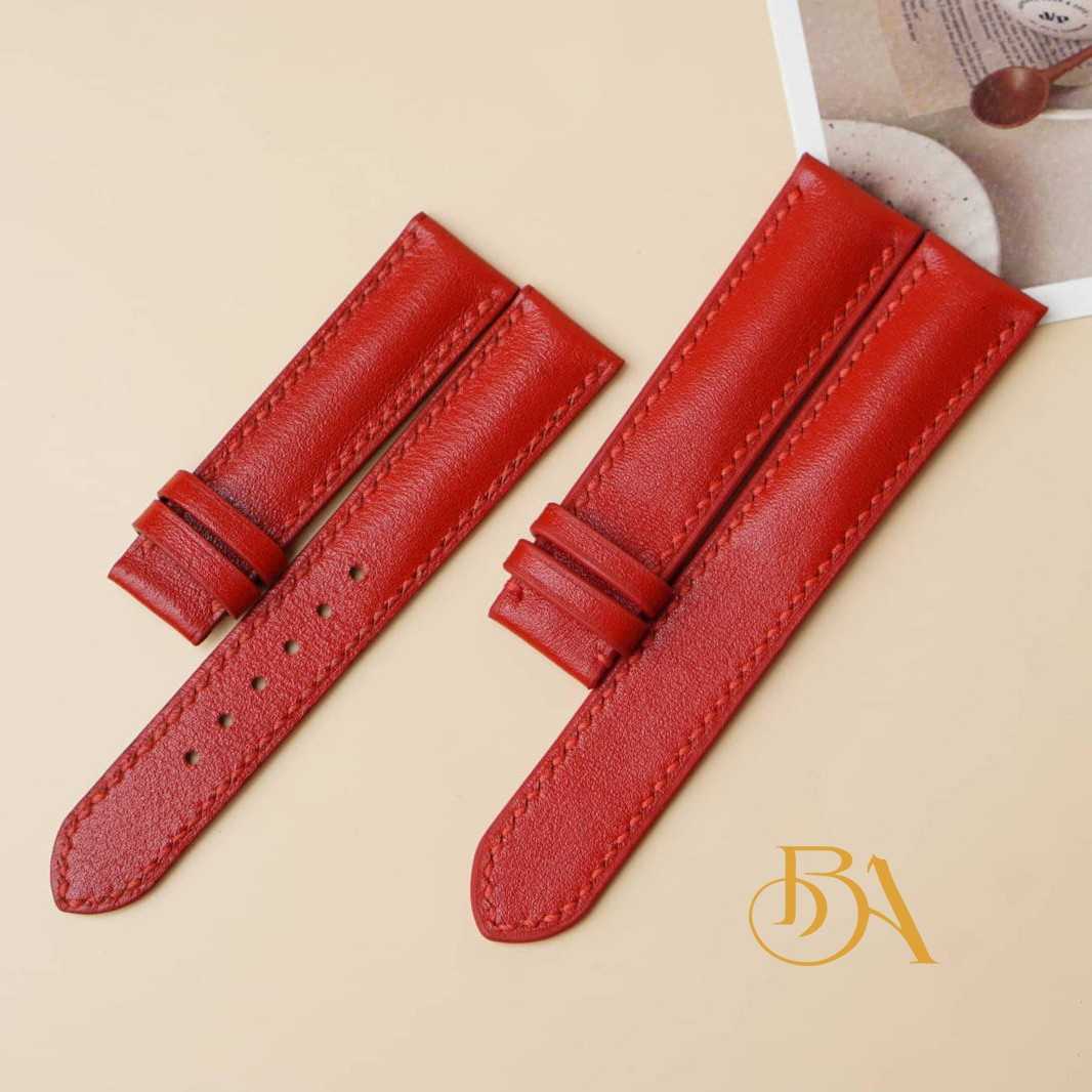 Nappa leather watch band, Handmade Red leather watch strap (7)