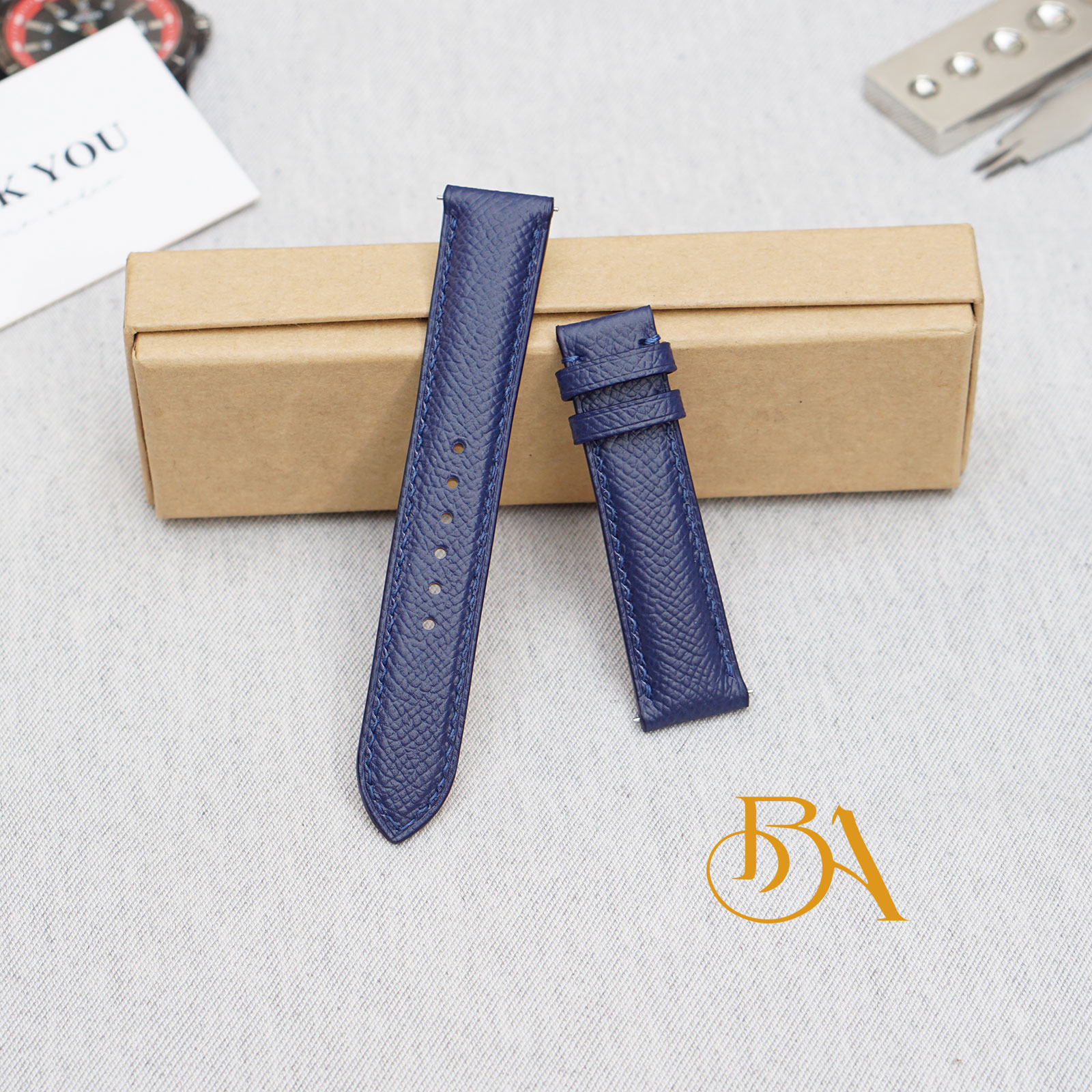 Navy blue Epsom leather watch strap - Calfskin watch band (3)