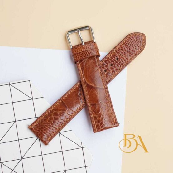 Ostrich Leg leather watch strap, Golden Brown Ostrich leather band SW176