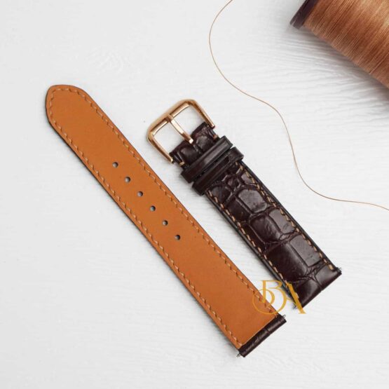 Premium Alligator leather watch band, Dark Brown Alligator watch strap SW140