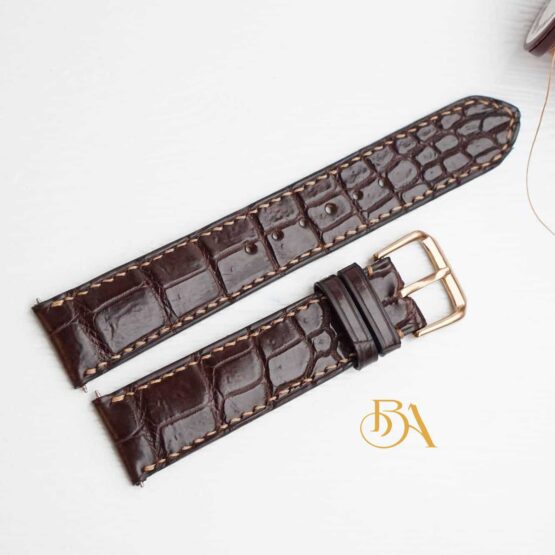 Premium Alligator leather watch band, Dark Brown Alligator watch strap SW140