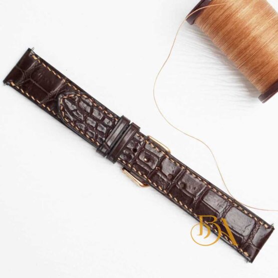 Premium Alligator leather watch band, Dark Brown Alligator watch strap SW140