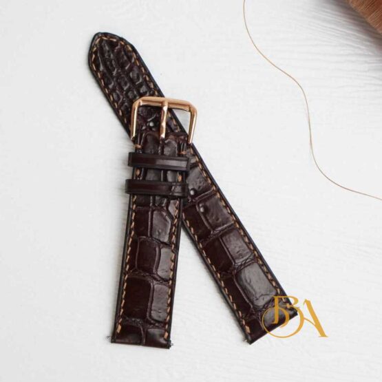 Premium Alligator leather watch band, Dark Brown Alligator watch strap SW140