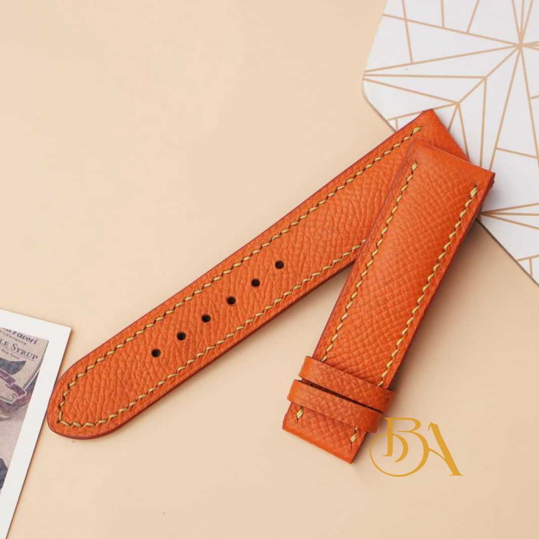 Premium Epsom leather band in Orange, Calf leather watch strap SW089