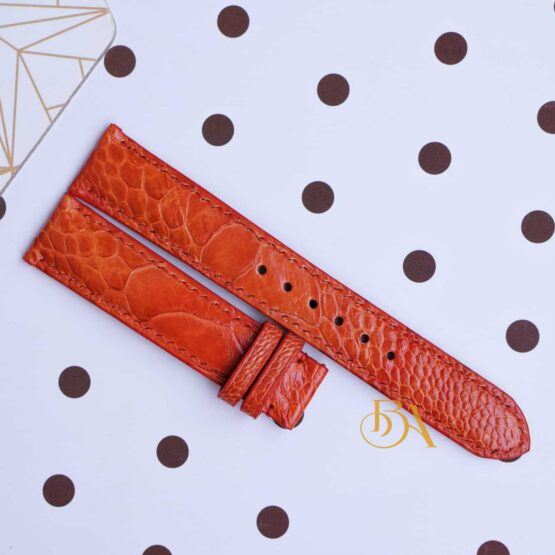 Red Orange Ostrich watch band, Genuine leather watch strap SW187