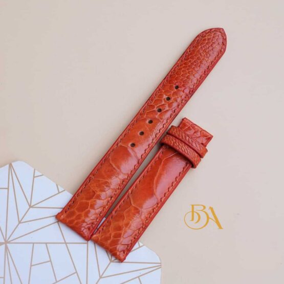 Red Orange Ostrich watch band, Genuine leather watch strap SW187