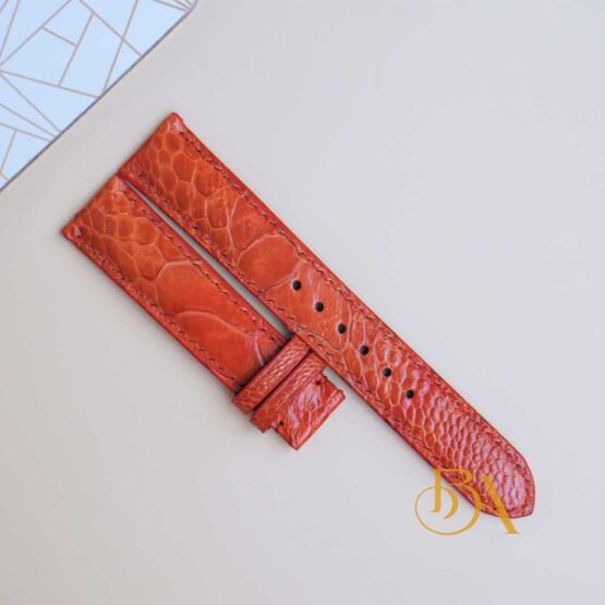 Red Orange Ostrich watch band, Genuine leather watch strap SW187