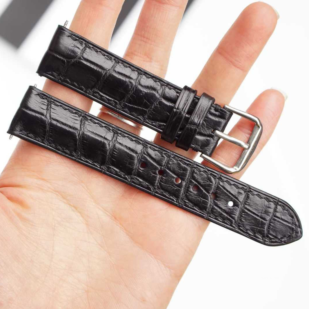 Top quality alligator leather strap - black leather watch strap (7)