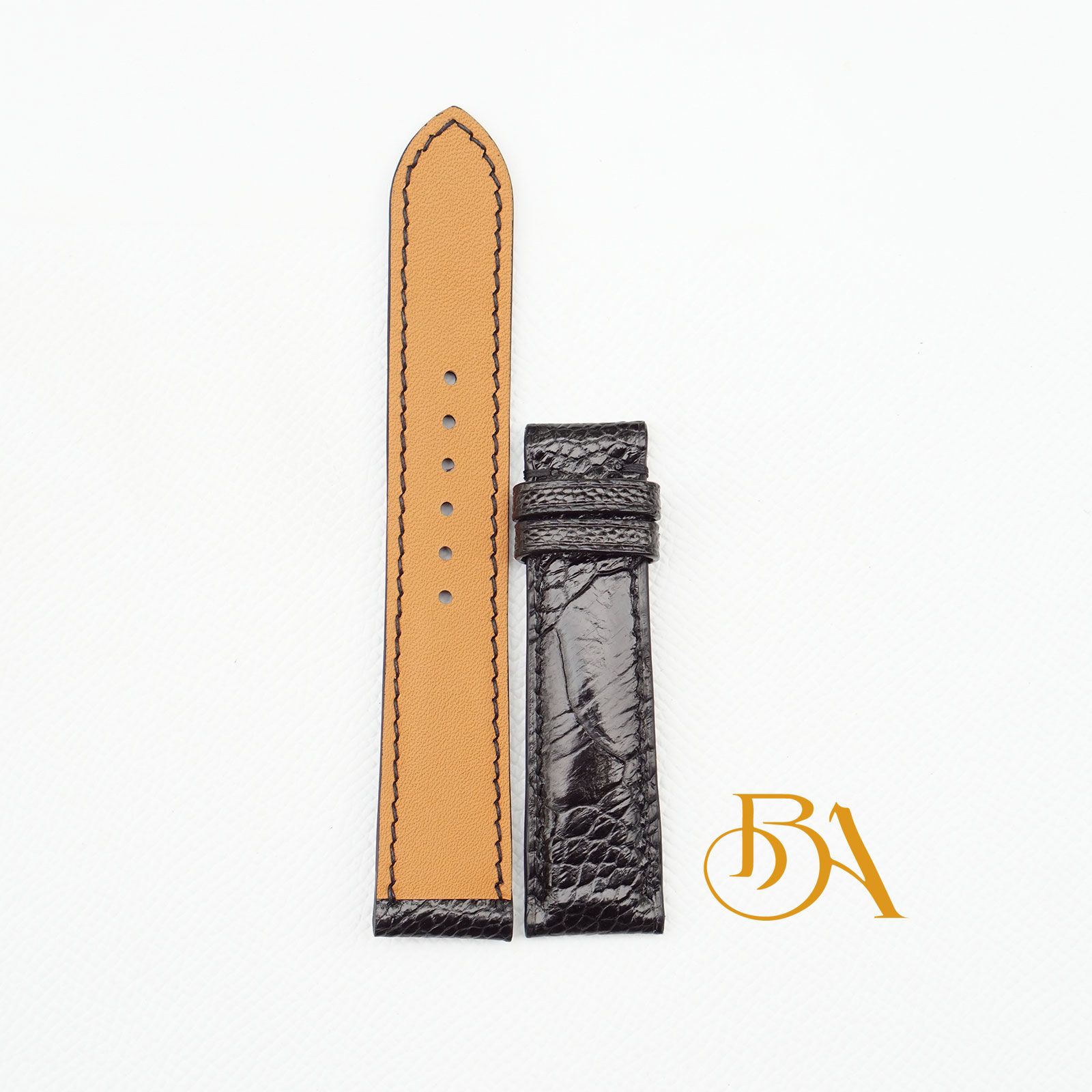 Black Ostrich leather watch band, Premium Ostrich watch strap SW035