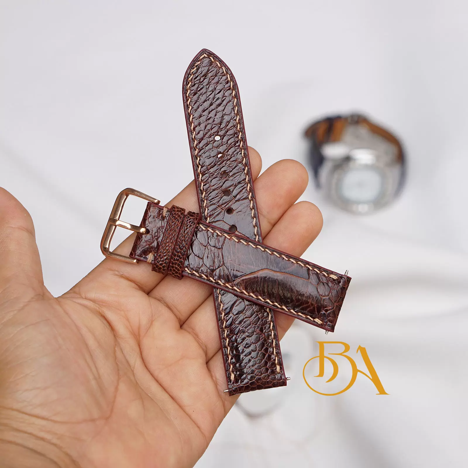 Bespoke Ostrich leather watch band, High Quality Ostrich leg leather watch strap SW046 - Image 8