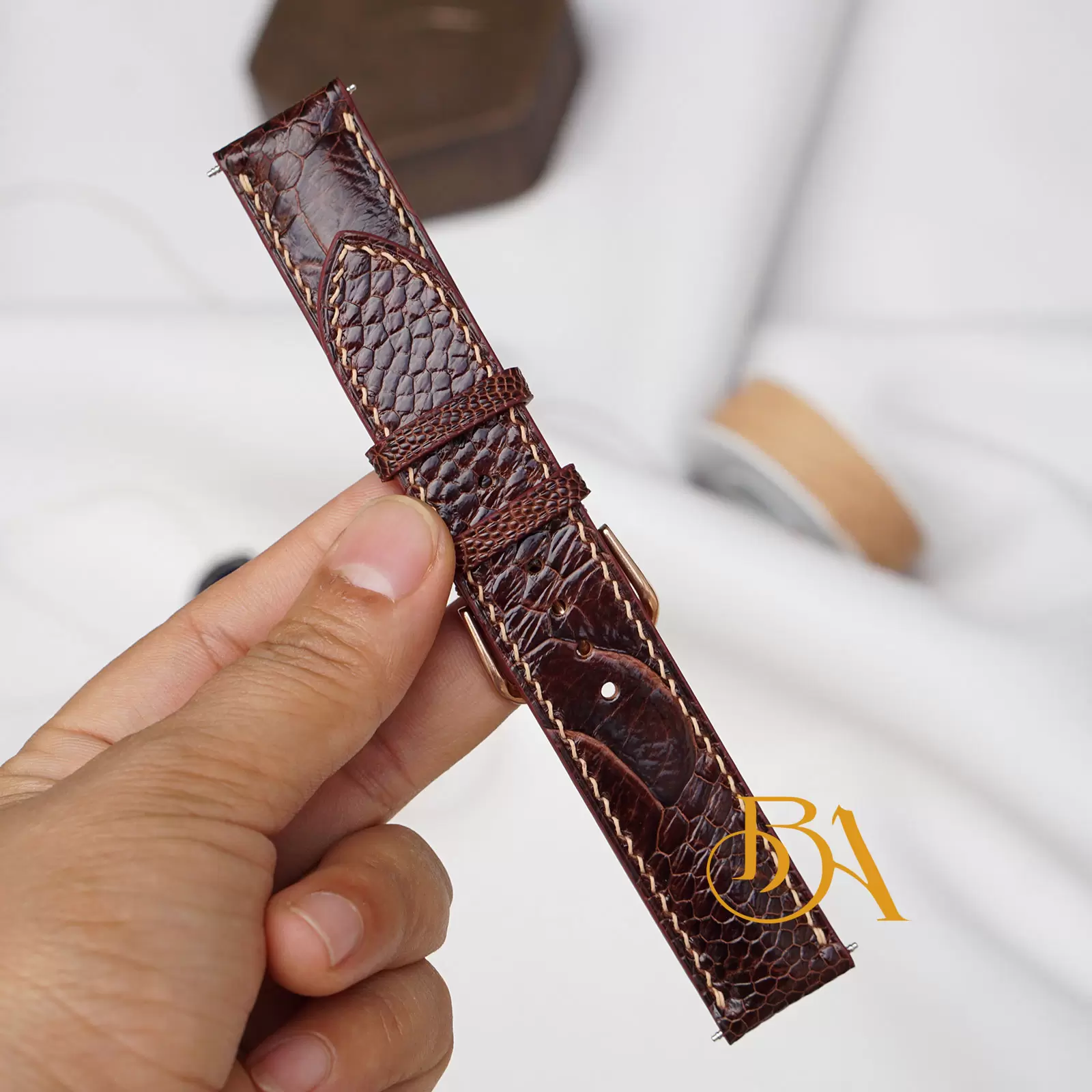 Bespoke Ostrich leather watch band, High Quality Ostrich leg leather watch strap SW046 - Image 5