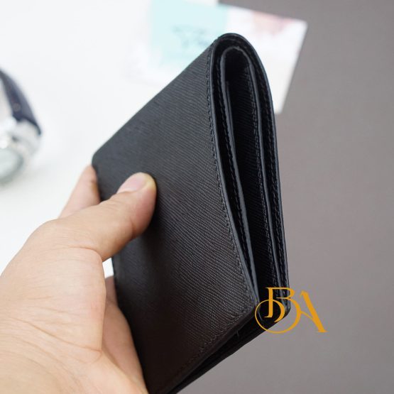 Black Calf leather wallet for men, Handmade Saffiano leather wallet WL318 - Image 3