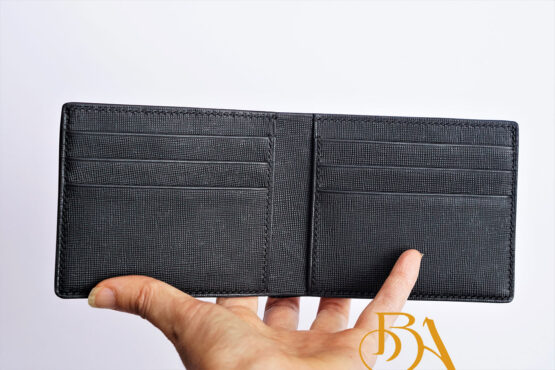 Black Calf leather wallet for men, Handmade Saffiano leather wallet WL318