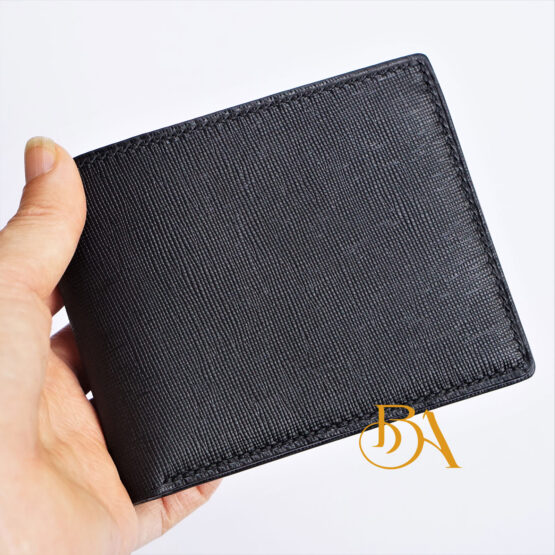 Black Calf leather wallet for men, Handmade Saffiano leather wallet WL318