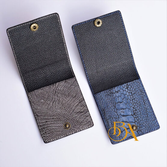 Nubuck Ostrich leather card sleeve, Vintage Ostrich card holder. Minimalist leather card wallet WL319