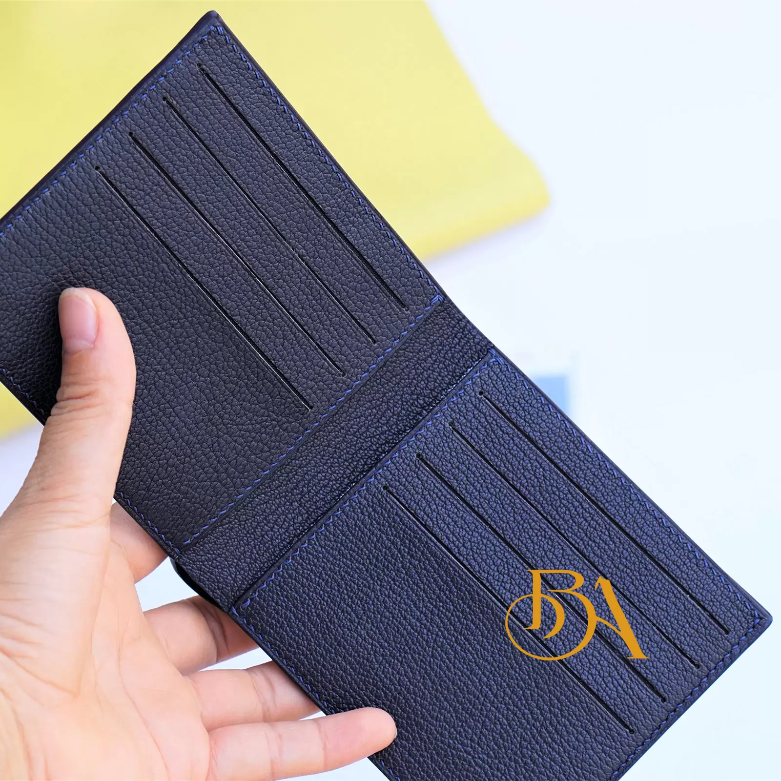 Dark Blue Lizard Leather Wallet, Handmade Lizard Bifold Wallet WL340