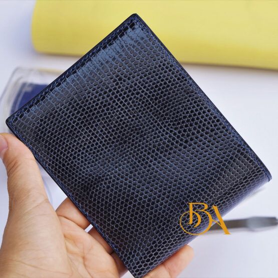 Dark Blue Lizard Leather Wallet, Handmade Lizard Bifold Wallet WL340