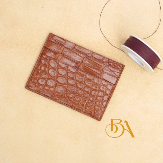 Gold Brown Alligator credit card holder, Genuine leather card wallet handcrafted VWL111