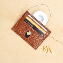 Gold Brown Alligator credit card holder, Genuine leather card wallet handcrafted VWL111