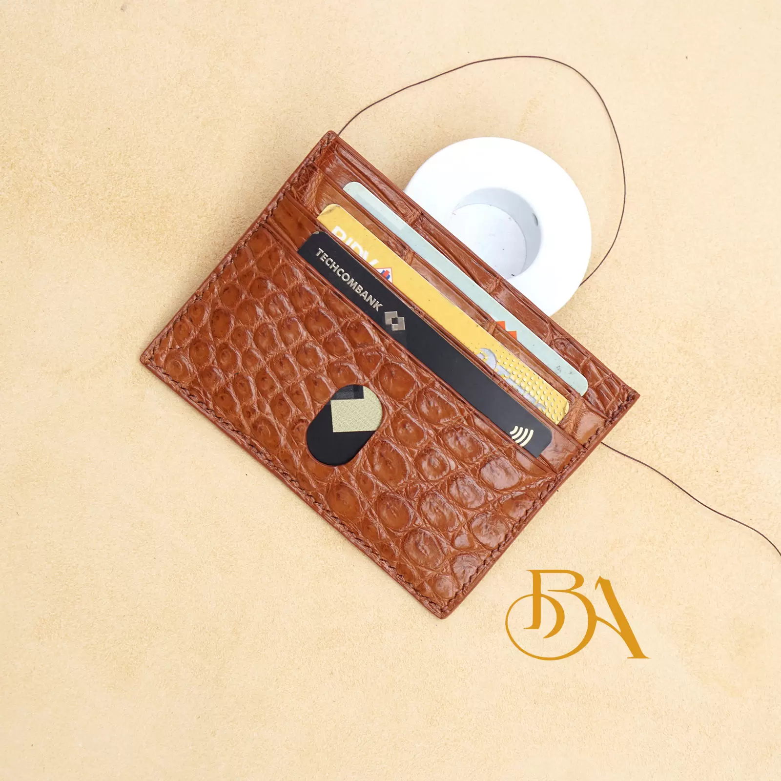 gold brown alligator leather credit card holder handcrafted (8)