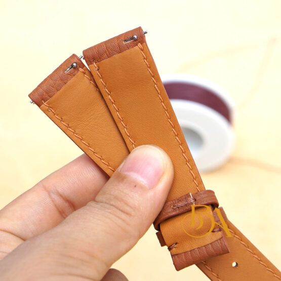 Gold Brown Togo leather watch strap, Quick Release Calf watch band SW290