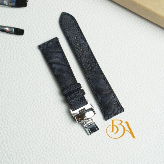 Nubuck Ostrich leg leather watch strap, Dark Grey leather watch band SW291