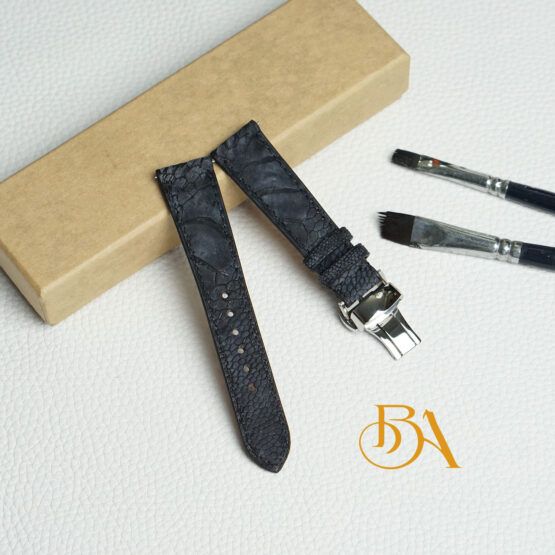 Nubuck Ostrich leg leather watch strap, Dark Grey leather watch band SW291