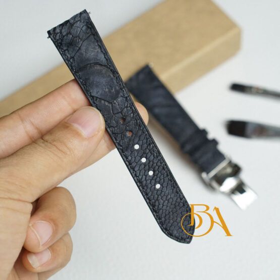 Nubuck Ostrich leg leather watch strap, Dark Grey leather watch band SW291