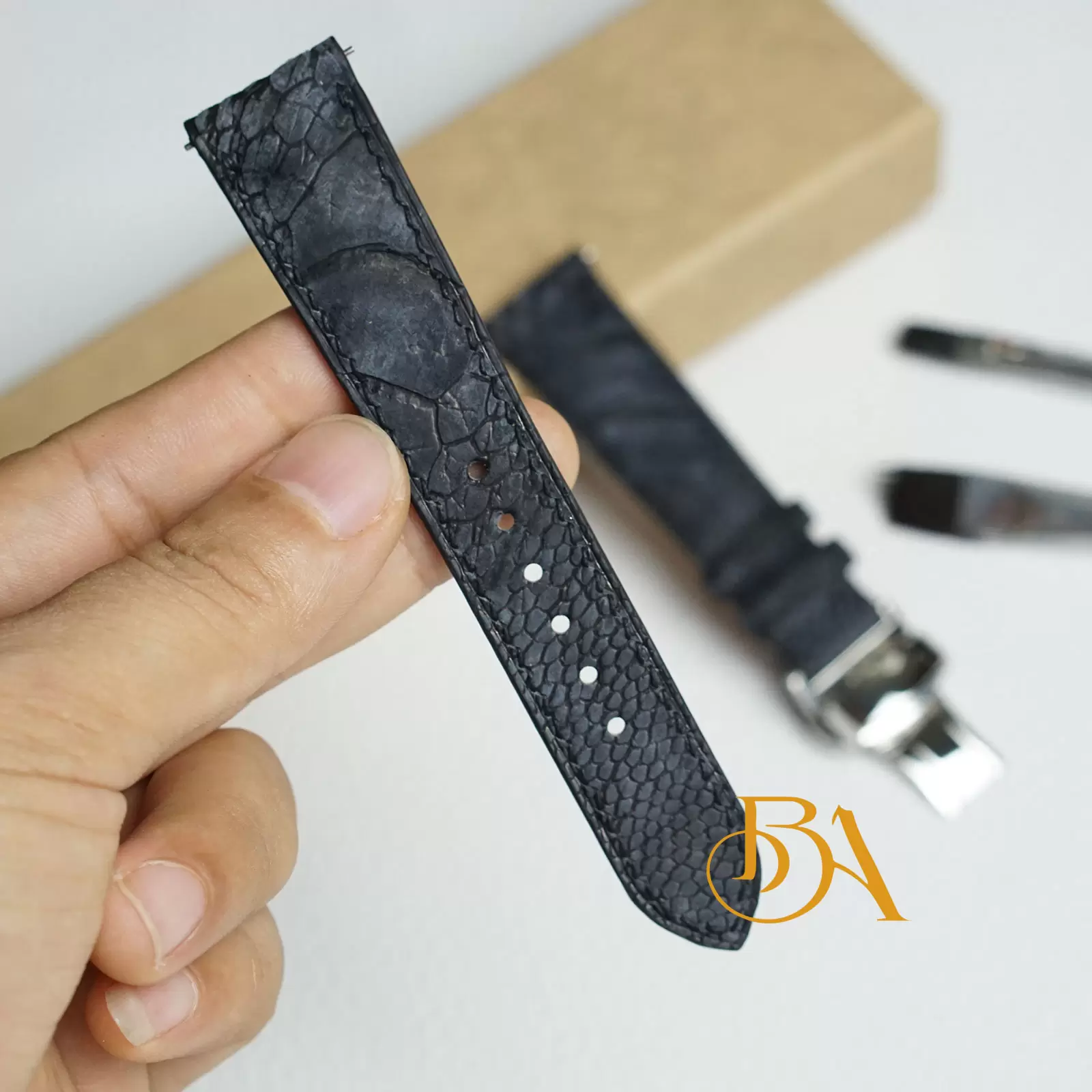 Nubuck Ostrich leg leather watch strap, Dark Grey leather watch band SW291 - Image 3