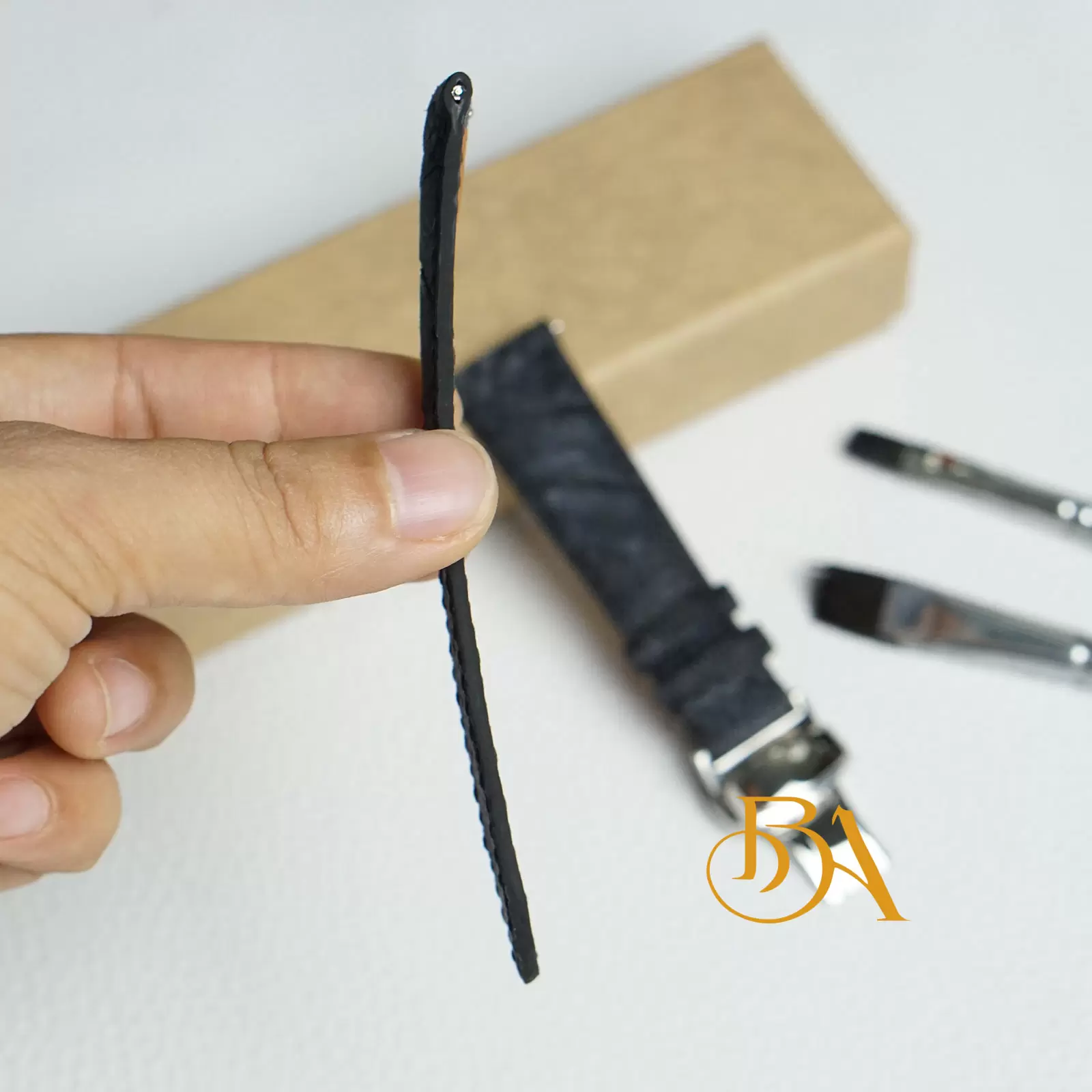 Nubuck Ostrich leg leather watch strap, Dark Grey leather watch band SW291 - Image 6