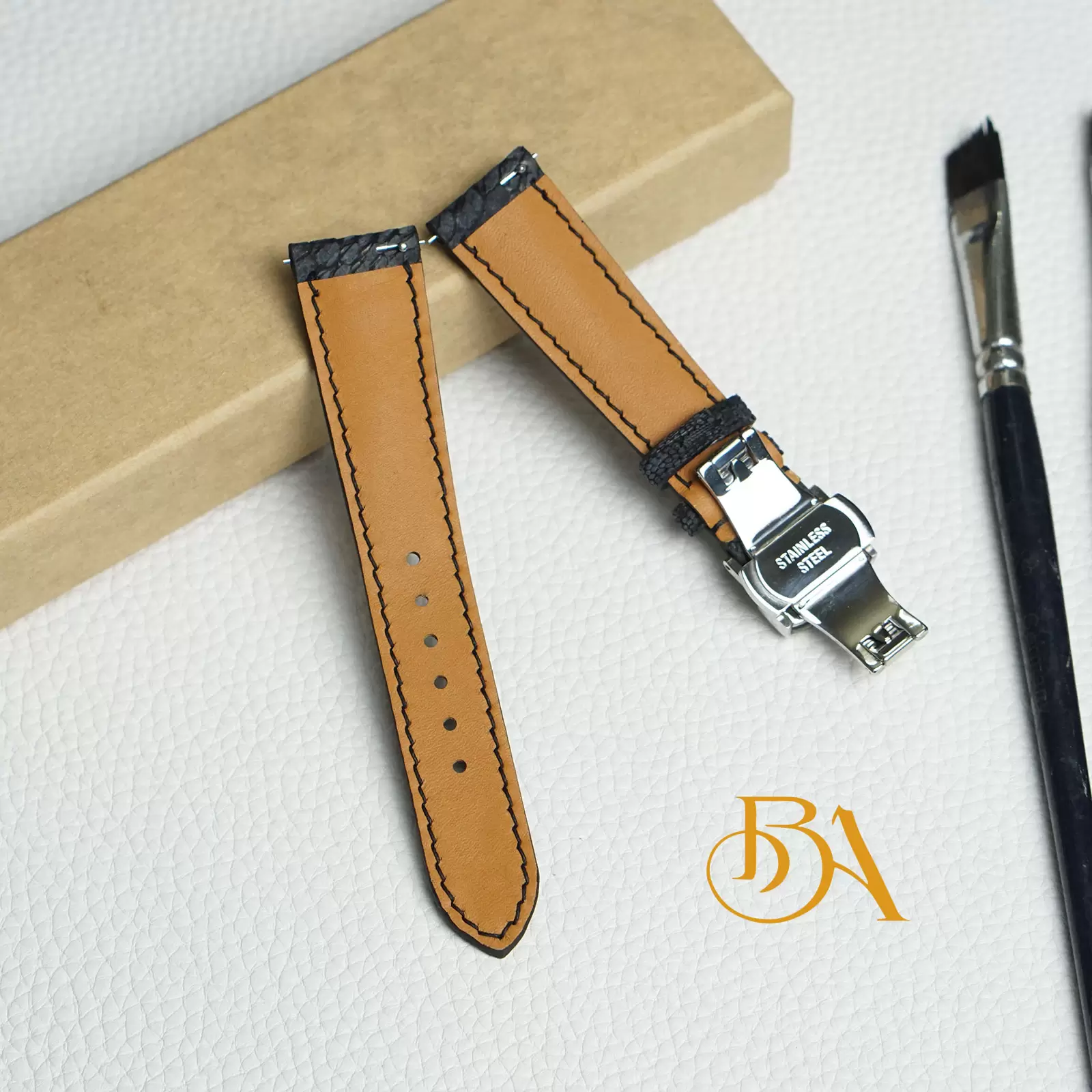 Nubuck Ostrich leg leather watch strap, Dark Grey leather watch band SW291 - Image 7