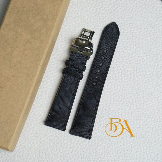 Nubuck Ostrich leg leather watch strap, Dark Grey leather watch band SW291