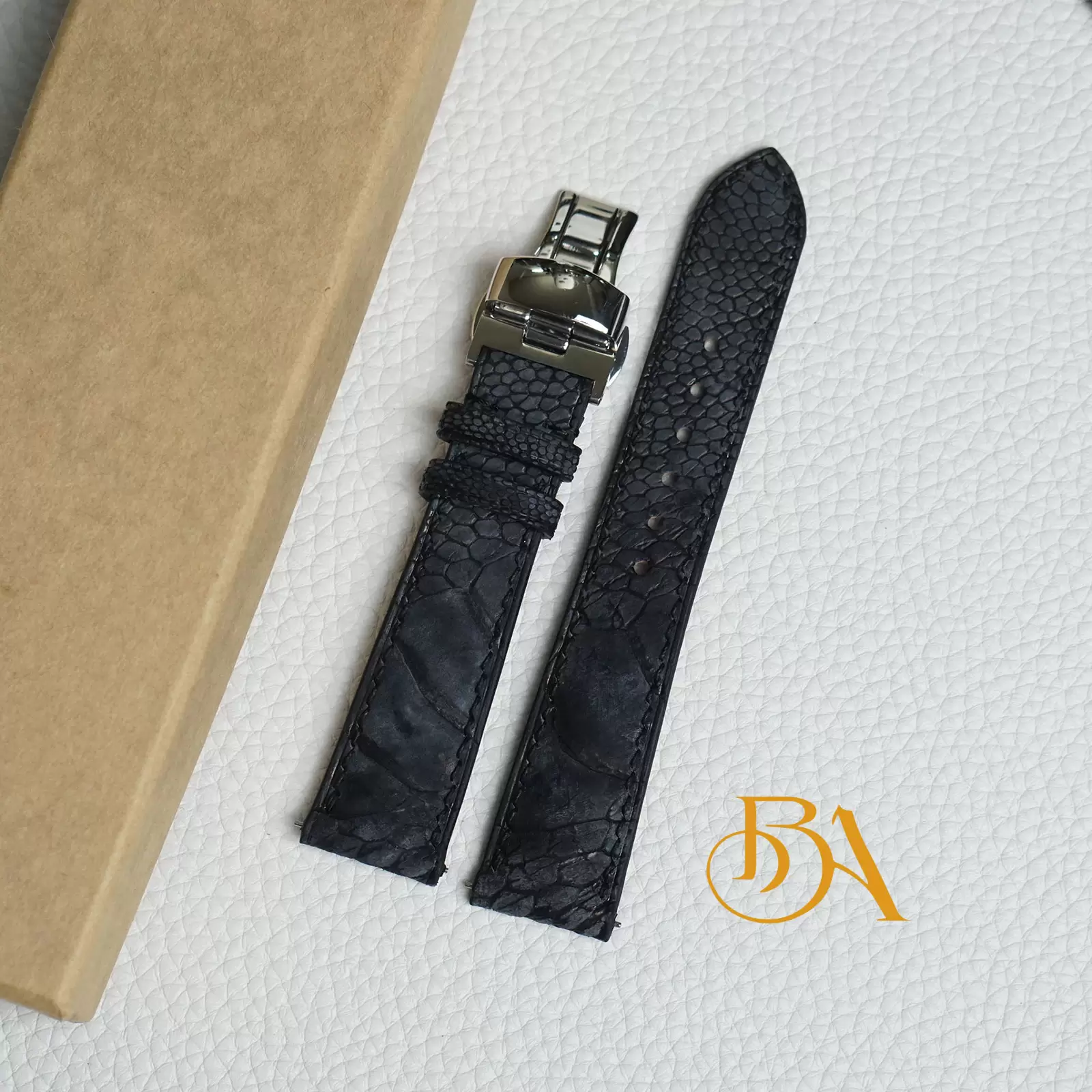 Nubuck Ostrich leg leather watch strap, Dark Grey leather watch band SW291 - Image 8