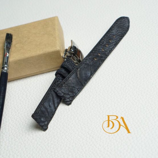 Nubuck Ostrich leg leather watch strap, Dark Grey leather watch band SW291