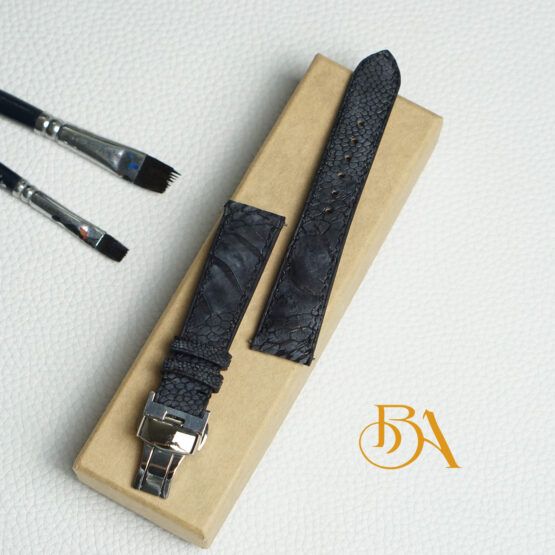 Nubuck Ostrich leg leather watch strap, Dark Grey leather watch band SW291