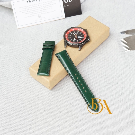 Quick release Shell Cordovan leather strap, Moss Green watch band SW209