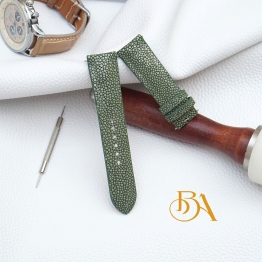Moss Green Stingray leather watch strap, Handmade Stingray watch band SW293