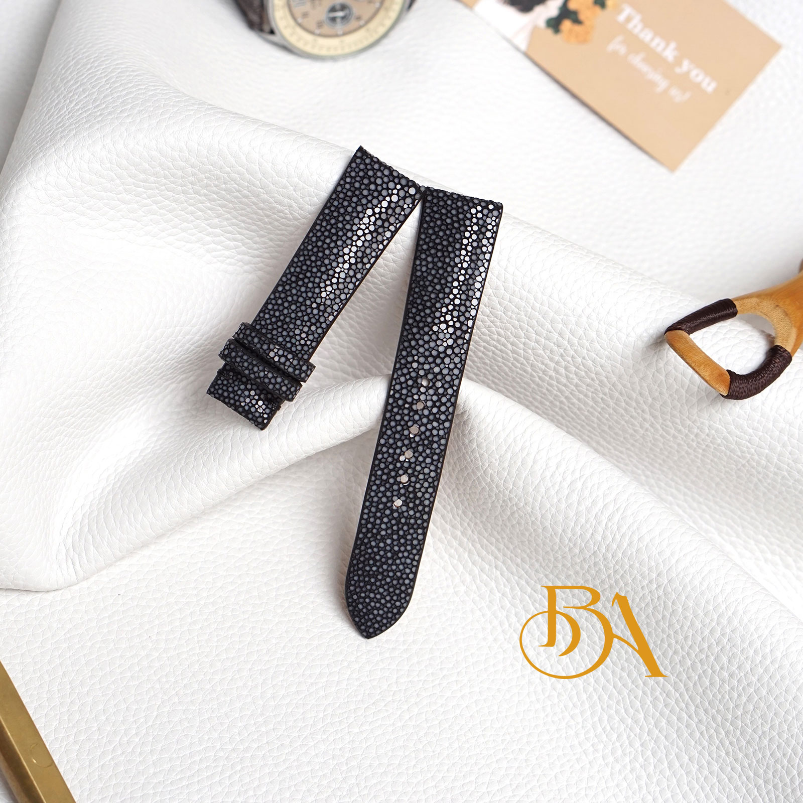 Premium Stingray leather watch strap, Black Stingray watch band SW292