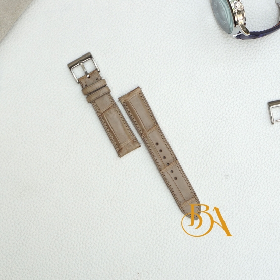 Taupe Alligator leather watch band with Brushed Steel Pin Buckle SW328