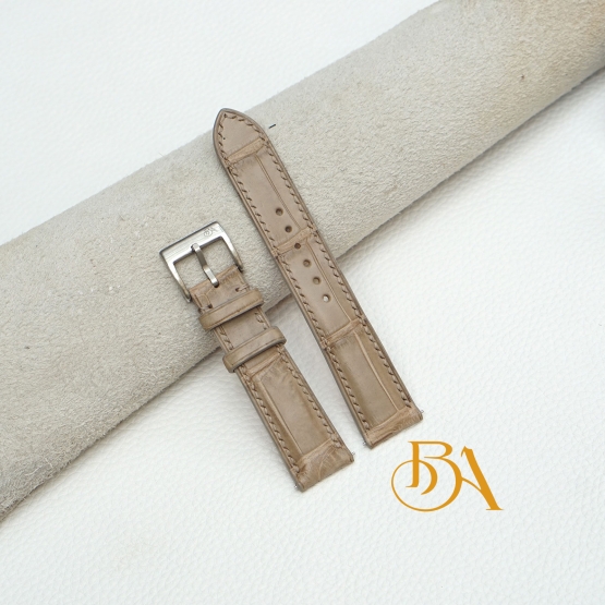 Taupe Alligator leather watch band with Brushed Steel Pin Buckle SW328