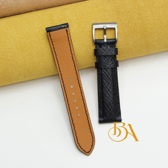Black quick release watch strap handcrafted, Hatch Grain Calf leather band SW324